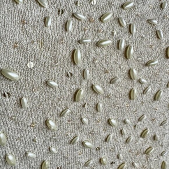 Vintage Cream Knit Tank w Embroidered Pearls and Sequins - Picture 5 of 14